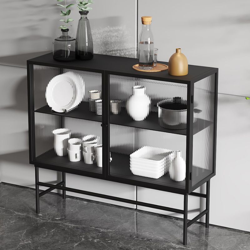 Modern Curio Cabinet Metal Glass Doors Display Cabinet for Living Room