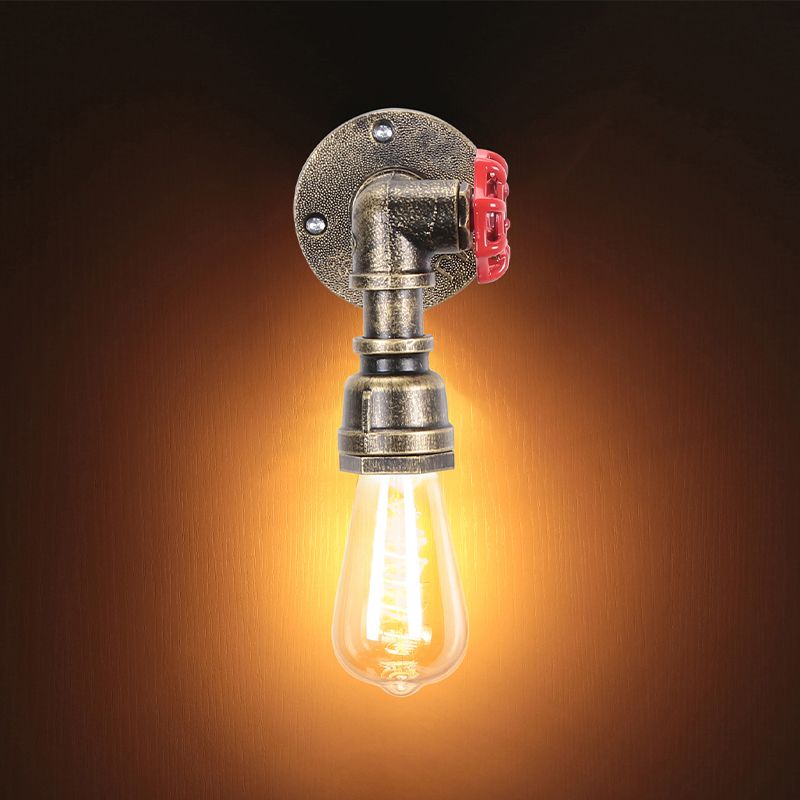 Industrial Water Pipe Sconce Light Fixture Metal 1-Light Sconce Light