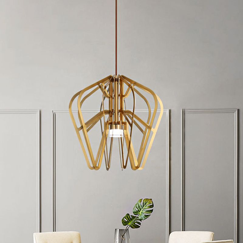 Crown Shaped Bistro Drop Pendant Metal Postmodern LED Hanging Light Fixture in Gold