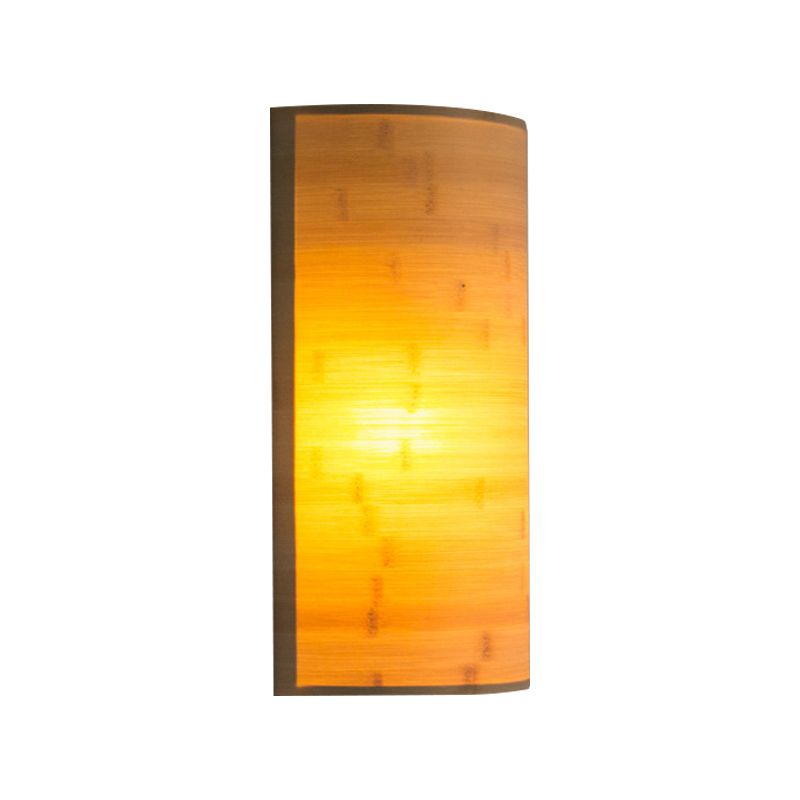 Bamboo Semicylinder Sconce Light Modern 2 Bulbs Wall Lighting Fixture in Wood for Living Room