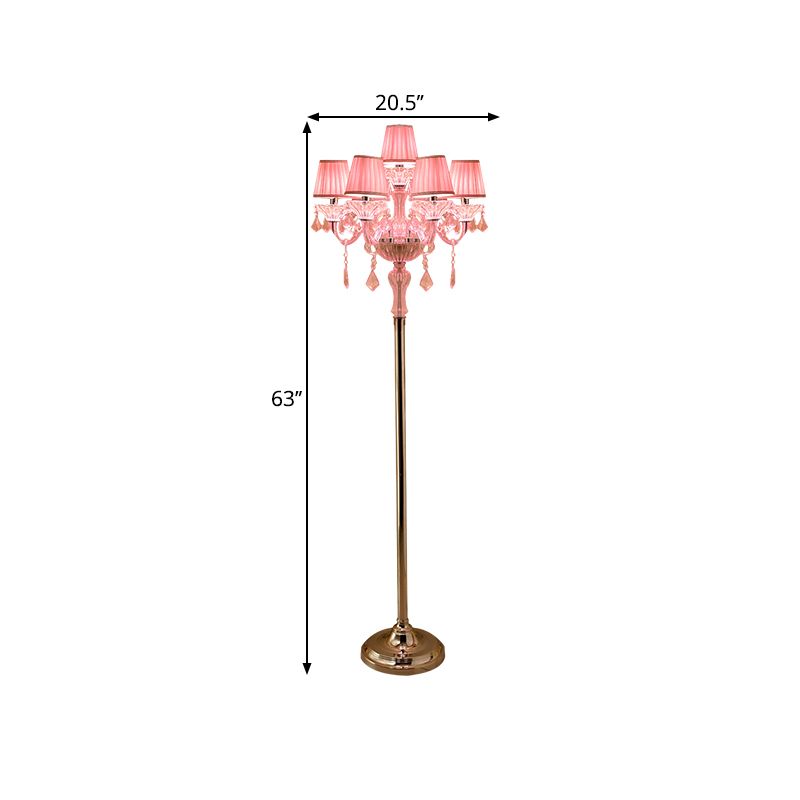 Lampada di lettura del pavimento rosa cristallino Candelestick 5/6/7-head Light Light con paralume a pieghe