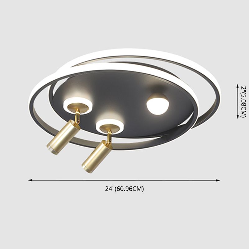 Metal Ceiling Mounted Light Modern Bedroom LED Flush Mount avec 2 Spotlights