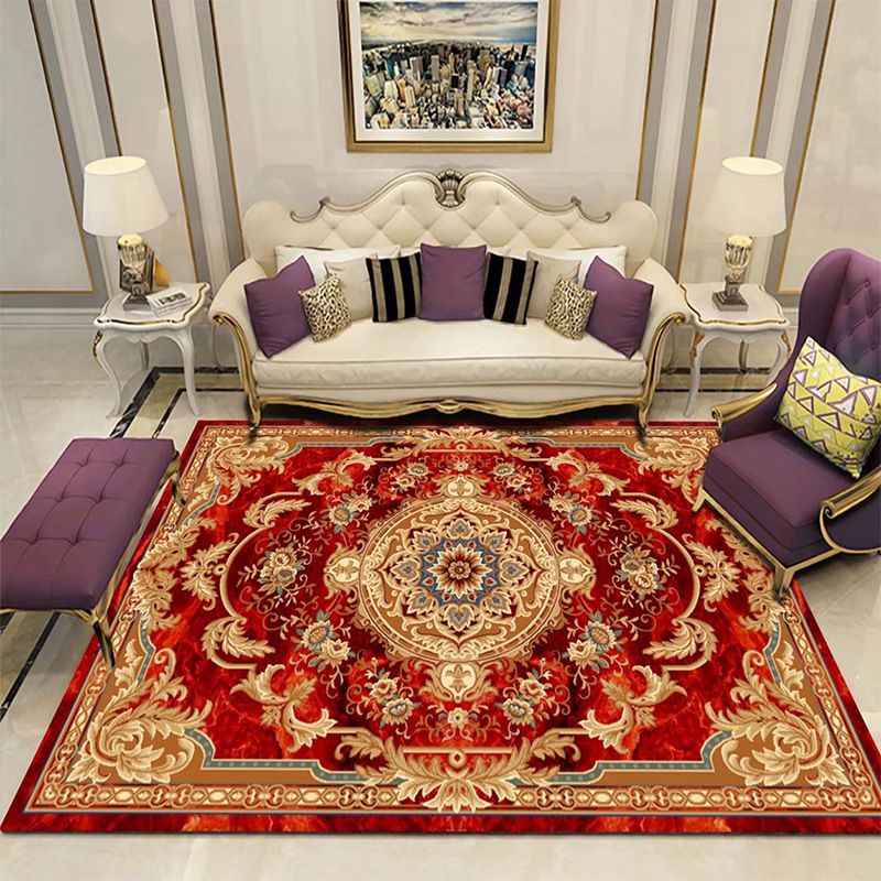 Mid-Century Floral Print Indoor Rug Polyester Carpet Stain Resistant Area Carpet for Home Decoration