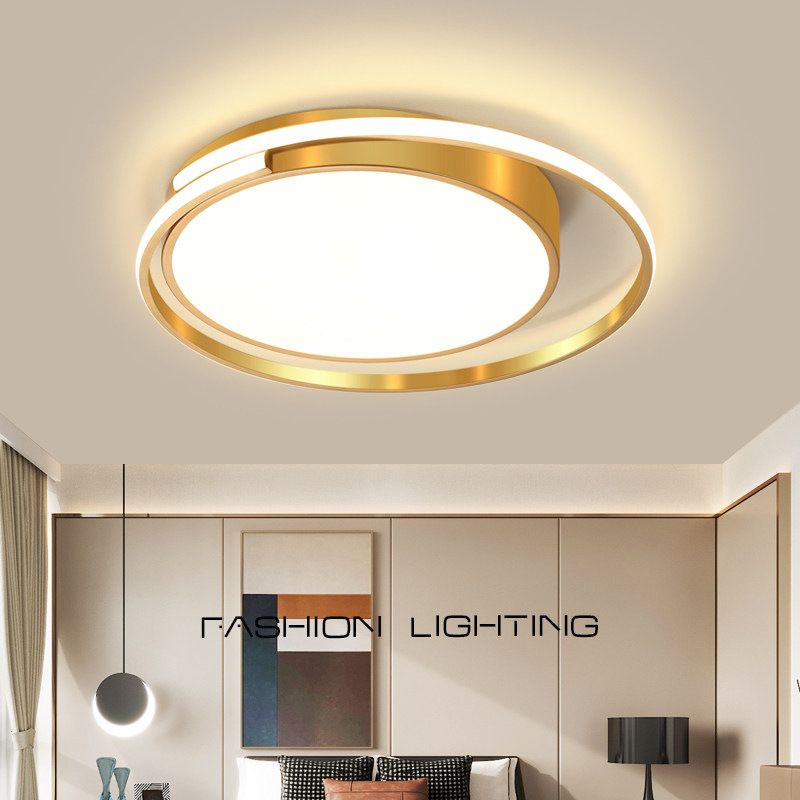 Luminaire de plafond encastré en métal à tambour circulaire, plafonnier LED doré de Style milieu du siècle pour salon
