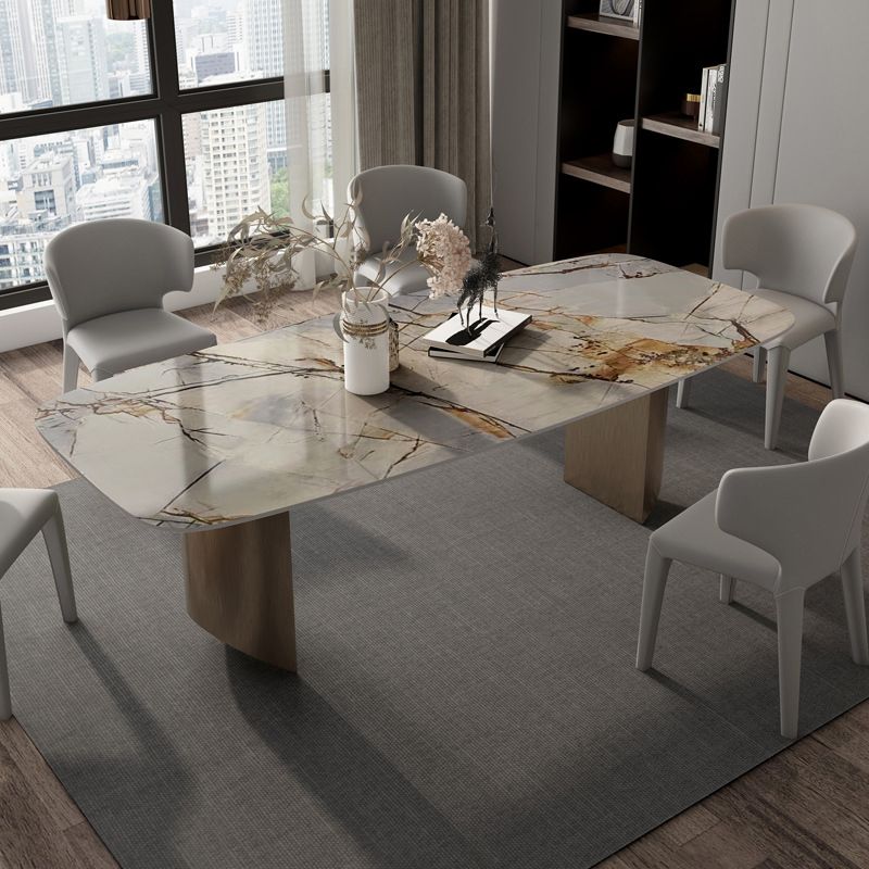 Minimalist Sintered Stone Rectangle Dining Set White Standard Dining Set for Kitchen