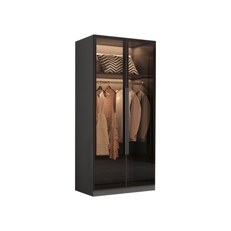 Modern Wooden Frame Wardrobe Freestanding Multifunctional Wardrobe Tempered Glass Doors