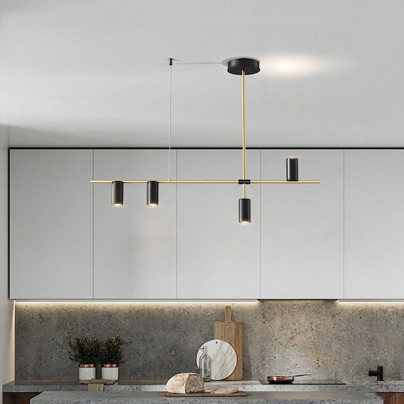 Modern 5 - Light Ceiling Pendant Fixture in Black and Gold Finish Kitchen Island Light