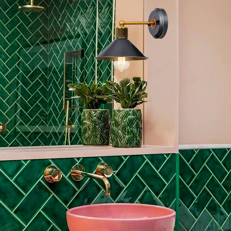 Industrial Style Cone Shape Wall Sconce Metal 1 Light Sconces in Grey for Balcony