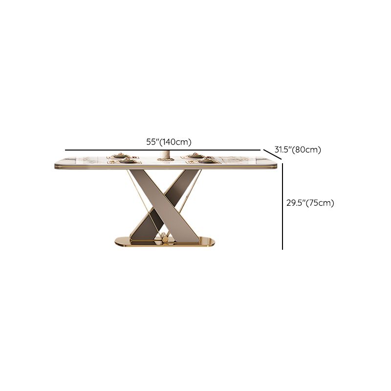 Traditional Luxury Dining Table Stone Rectangle Fixed Table with Pedestal Base