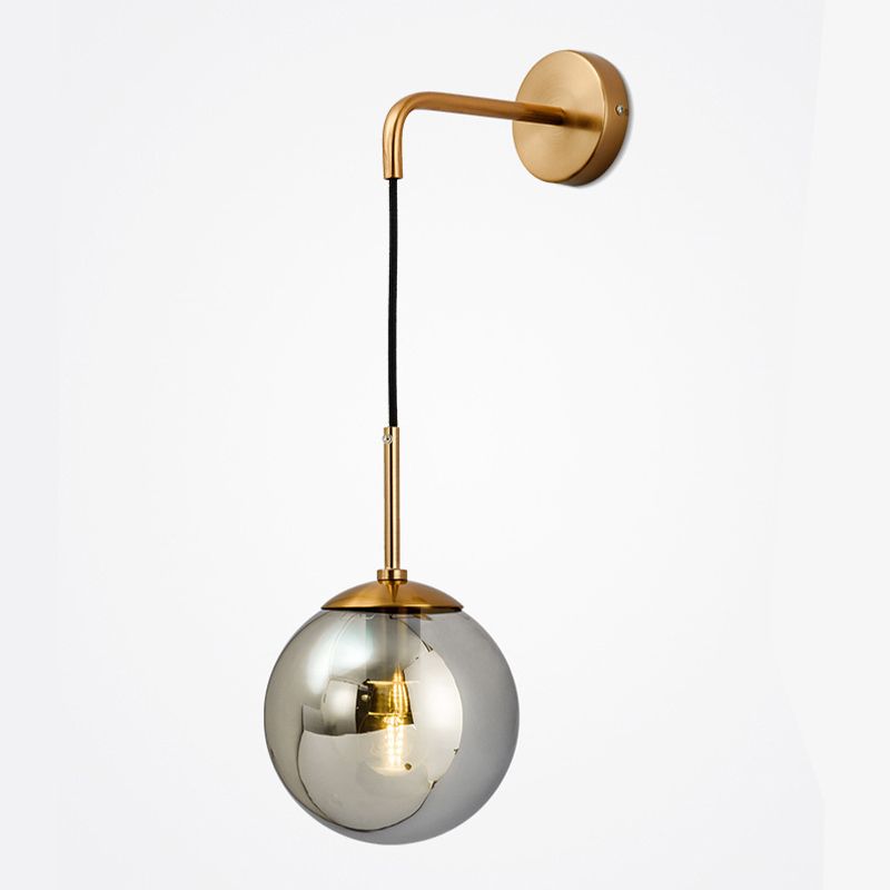 Industrial Style Ball Shape Wall Sconce Glass 1 Light Sconces in Gold for Bedroom