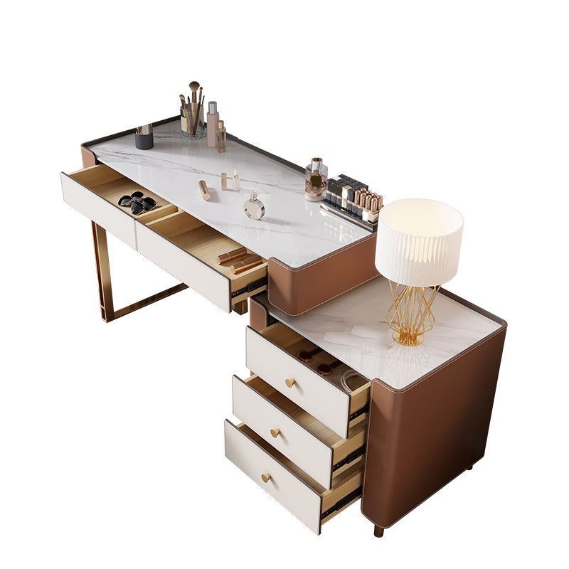 White Slate Vanity Set Metal Table Legs with 2/5 Drawers Dresser