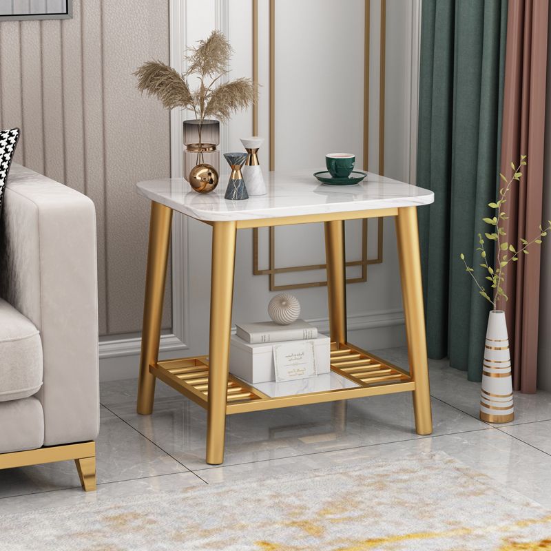 Rectangle Slate Top Side Table 21.65" Tall Metal 4 Legs End Table with Shelf