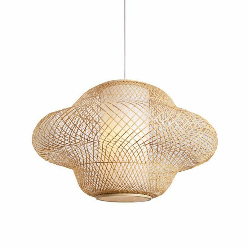 Asian Style Handwoven Suspension Lighting Bamboo 1 Head Restaurant Pendant Ceiling Light