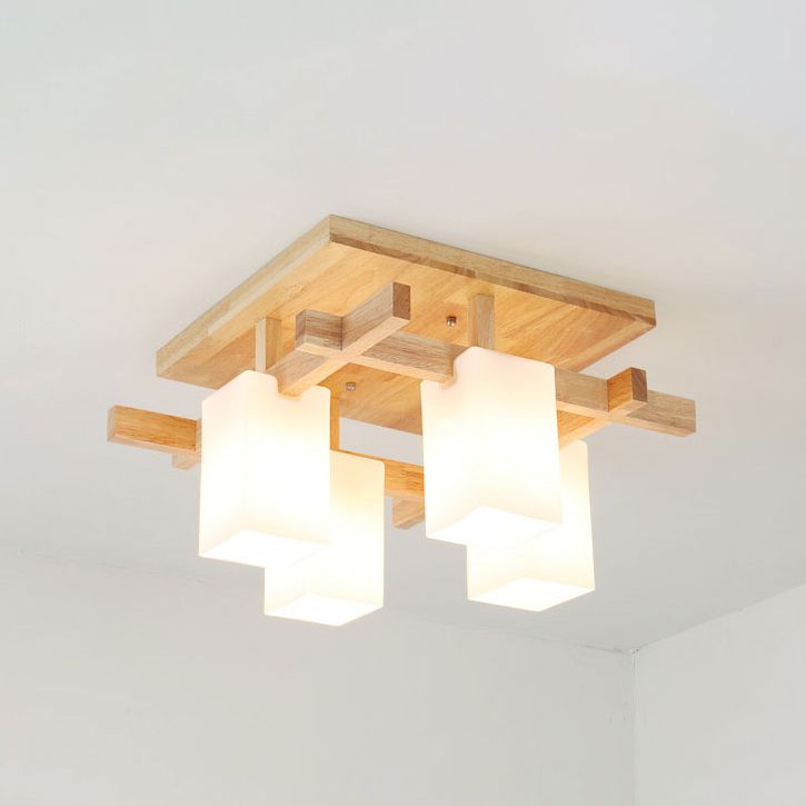 Houten geometrische plafondarmatuur in moderne, beknopte stijl, glazen inbouwmontage voor binnen
