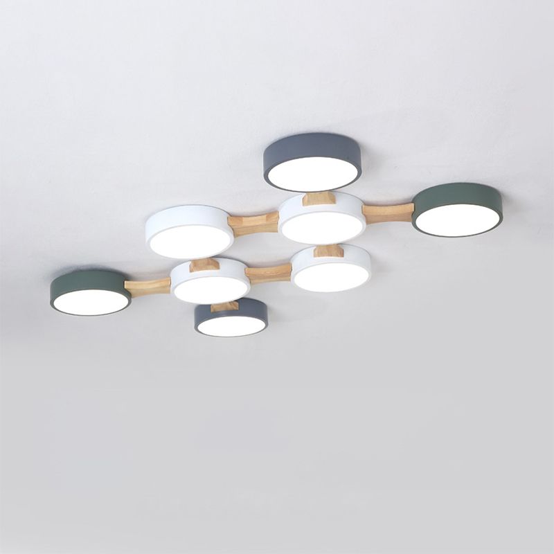 Drum-inbouwplafondlamp Minimaal acryl LED-inbouwarmatuur met houten arm