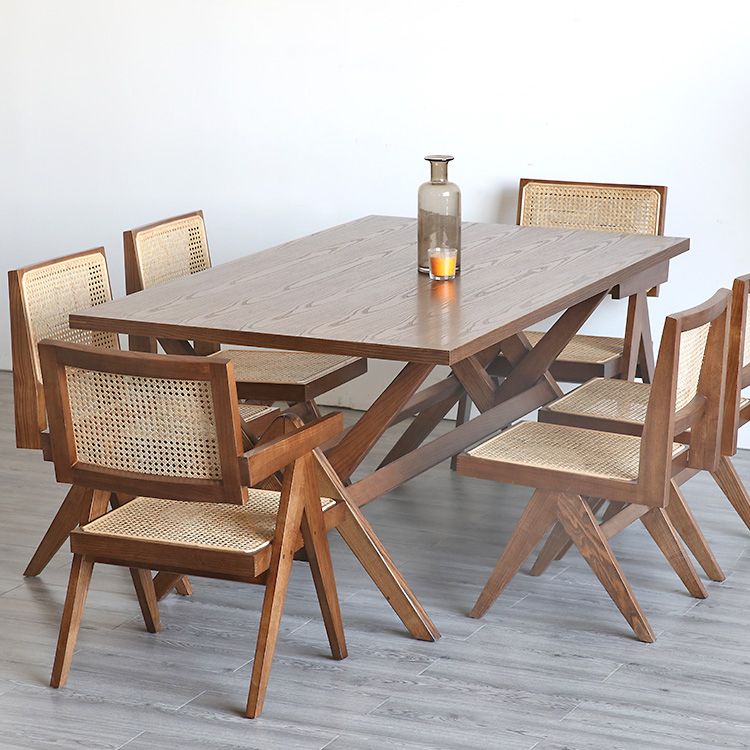 Rectangle Pine Wood Table with Trestle Base Modern Dining Table for Restaurant