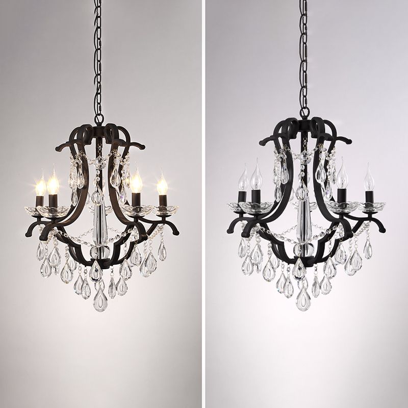Lustre de style européen Light Crystal Multi Head Prendant Black Pendant pour le salon