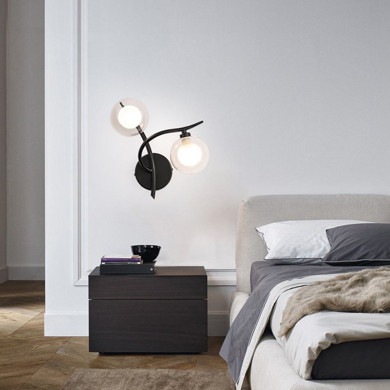 Industrial Style Ball Shape Wall Sconce Glass 2 Lights Sconces for Dining Room