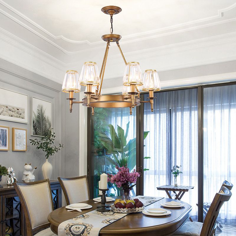 Pendre à cristal clair Conical Pendre Pendre Rustique Multi Lights Suspension Pendante