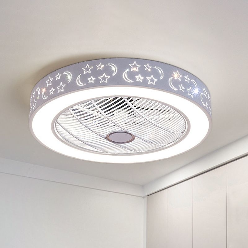 Lampada a ventola a led Kids Living Room 3 Blade semi -ruscini Luce montata con tonalità acrilica rotonda/luna/quadrata in bianco, largo 21,5 '