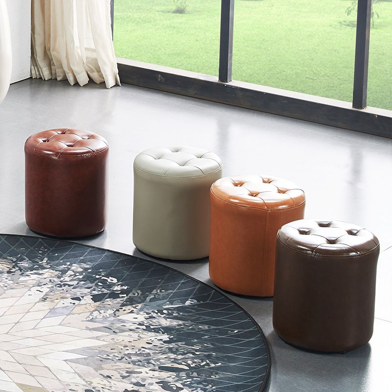 Modern Ottoman Water Resistant Tufted Leather Round Foot Stool Ottoman