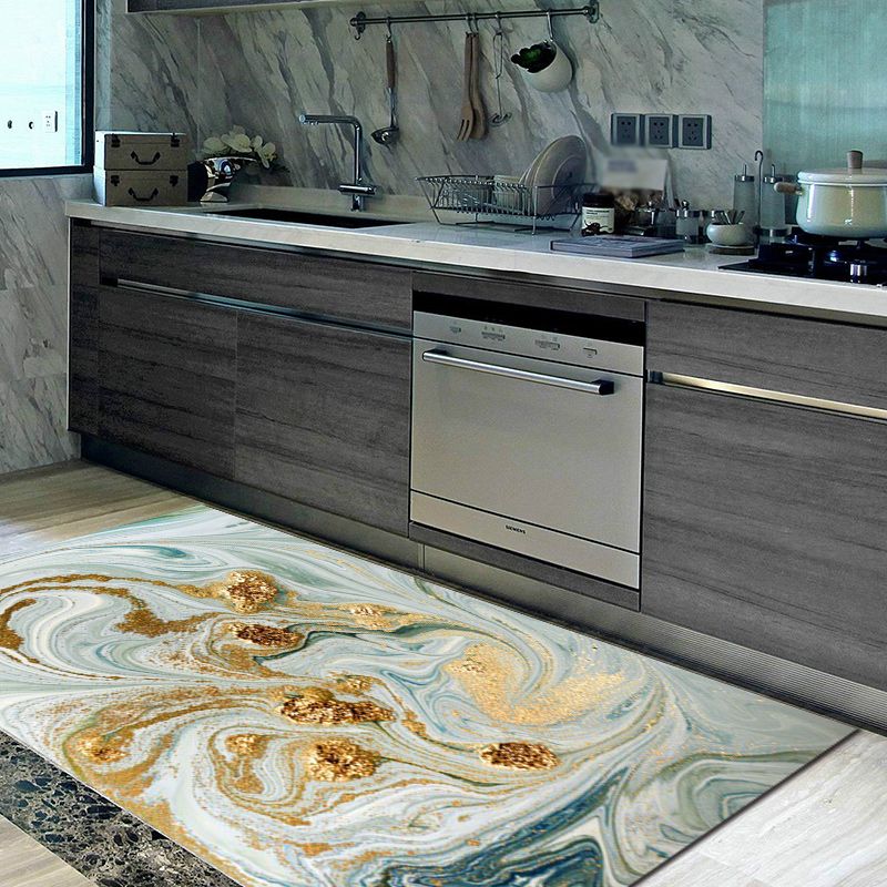 Casual Watercolor Pattern Rug Golden and Light Green Polyester Rug Washable Non-Slip Backing Area Rug for Bedroom