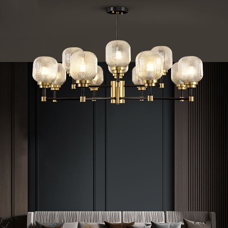 Brass Geometric Shape Chandelier Modern Chandelier Lamp with Prismatic Glass for Bedroom