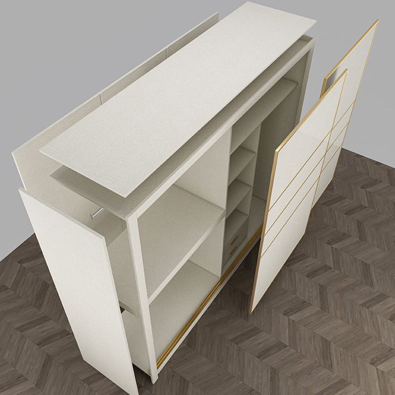 White Solid Wood Wardrobe Armoire Modern Sliding 2 Doors Wardrobe