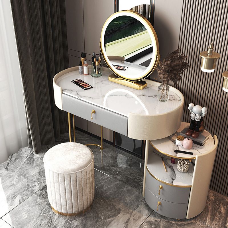Glam Style White Dresser with Drawers and Stool Set for Bedroom