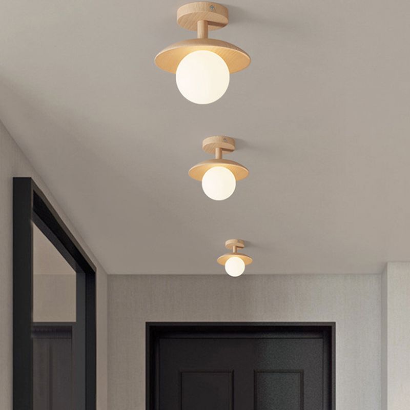 Shaded Semi Flush Mount Lighting Modern Style Wood Beige Ceiling Mounted Fixture