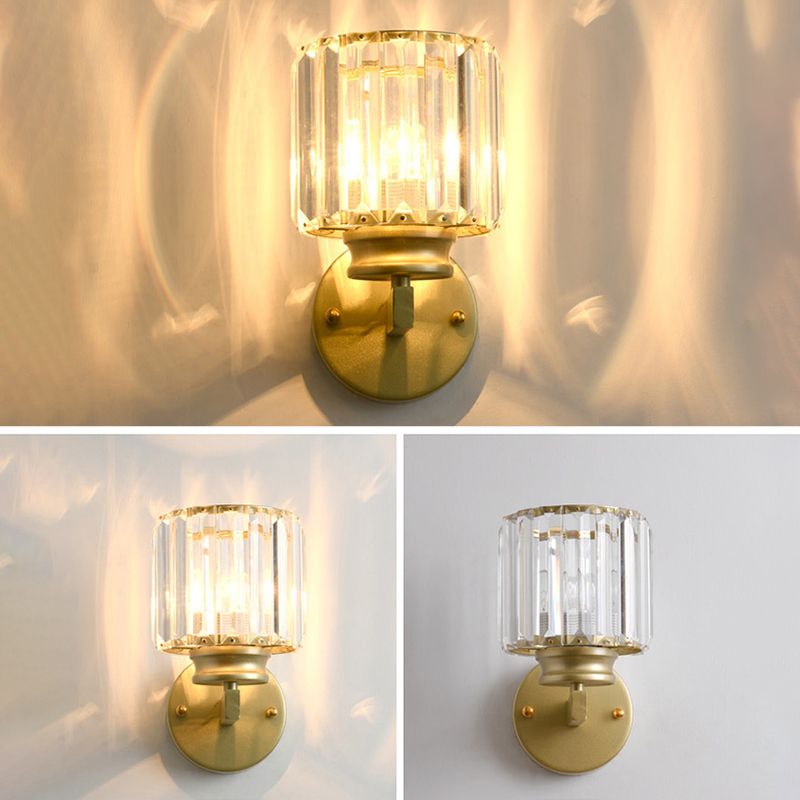 Half Cylinder Shade Crystal Wall Sconce Modern Style 1 Light Wall Mount Light Fixture