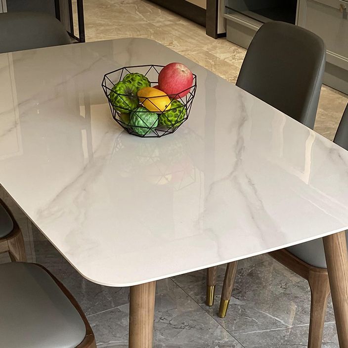 Mesa rectangular contemporánea de madera maciza mesa de comedor de piedra sinterizada con 4 patas
