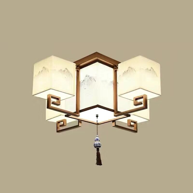 4/6/8/10 Lights Flushmount Asia Style Fabric Flush Ceiling Light for Living Room Dinning Room