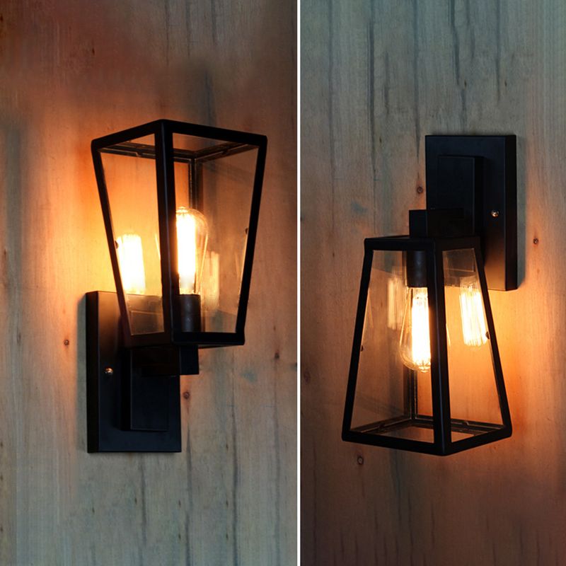 Trapezoid Wall Mounted Light Fixture Wall Light Lamp Sconce Glass 1-Light Lighting Sconce in Black