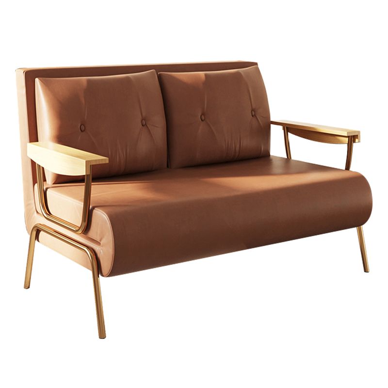 Glam Faux leather Futon Sleeper Sofa in Orange Pillow Included