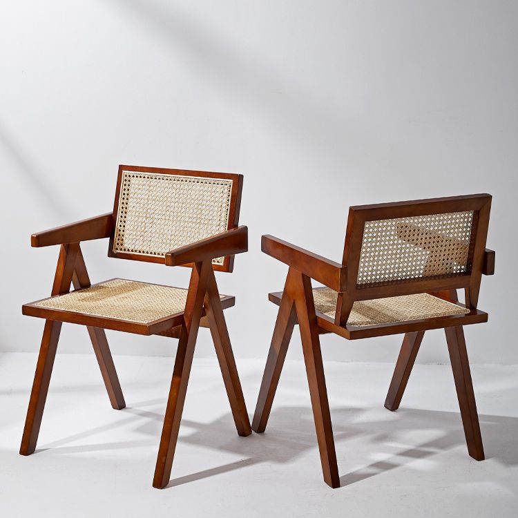 Modern Style Solid Rubberwood Chair Set Open Back Arm Dining Room Chairs