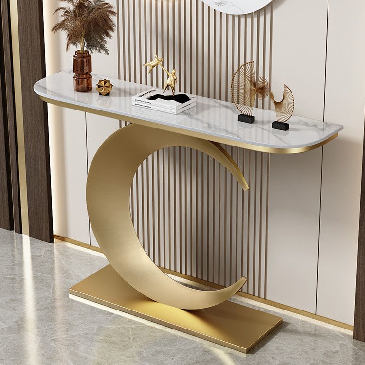 Modern Stone Console Accent Table Half Moon Iron End Table for Hall