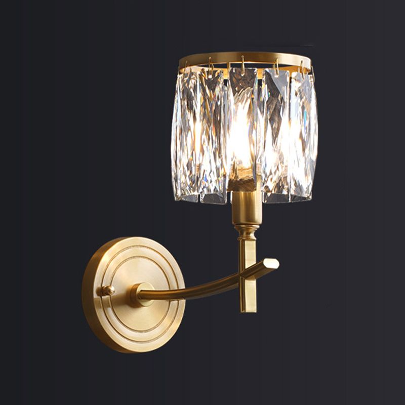 Postmodern Style Crystal Wall Light Gold Drum Shape Wall Sconce for Living Room