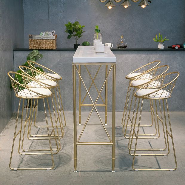 Solid Wood Rectangle Bar Table Gold Legs and Metal Base Bar Table