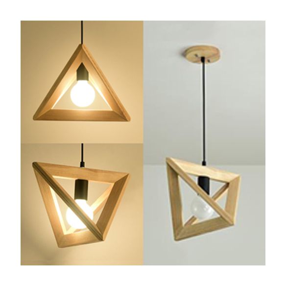 Luce a sospensione beige in stile giapponese con tonalità triangolare 1 lampada a sospensione in legno chiaro per cucina