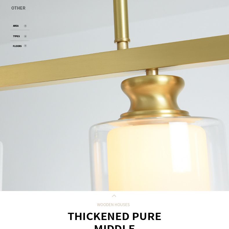 Cylinder Glass Island Chandelier Light Minimalist Gold Ceiling Pendant Light for Dinning Room