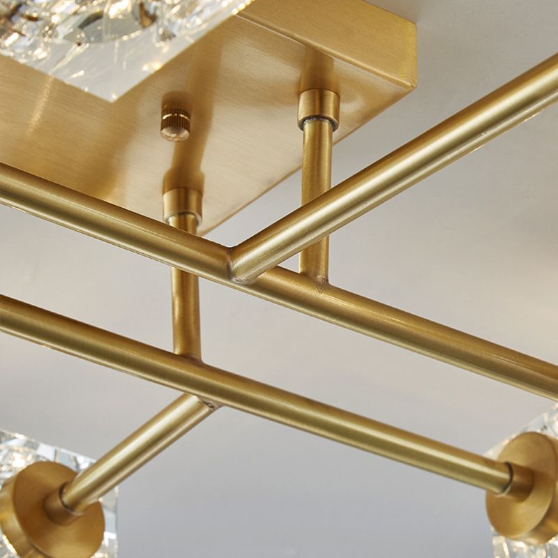 Zeitgenössischer Würfel Flush Light Crystal Flush Mount Deckenbestand in Gold