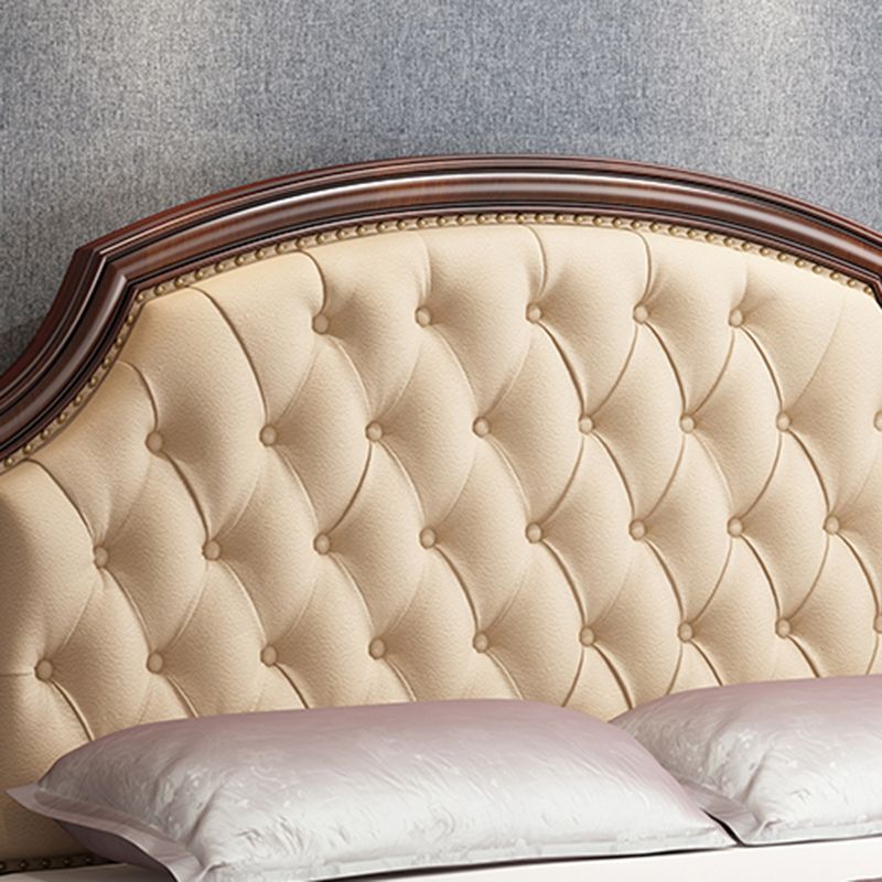 Mid-Century Modern Standard Bed Upholstered Headboard Espresso Panel Bed