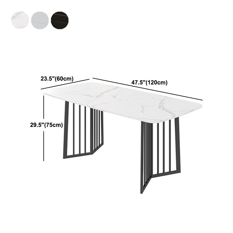 Black Metal Double Pedestal Dining Table Industrial Rectangle Fixed Table