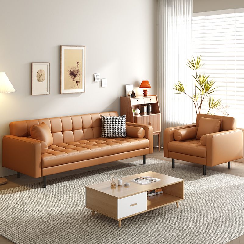 Industrial Square Arms Sofa Pillows Included Back Settee with Metal Legs