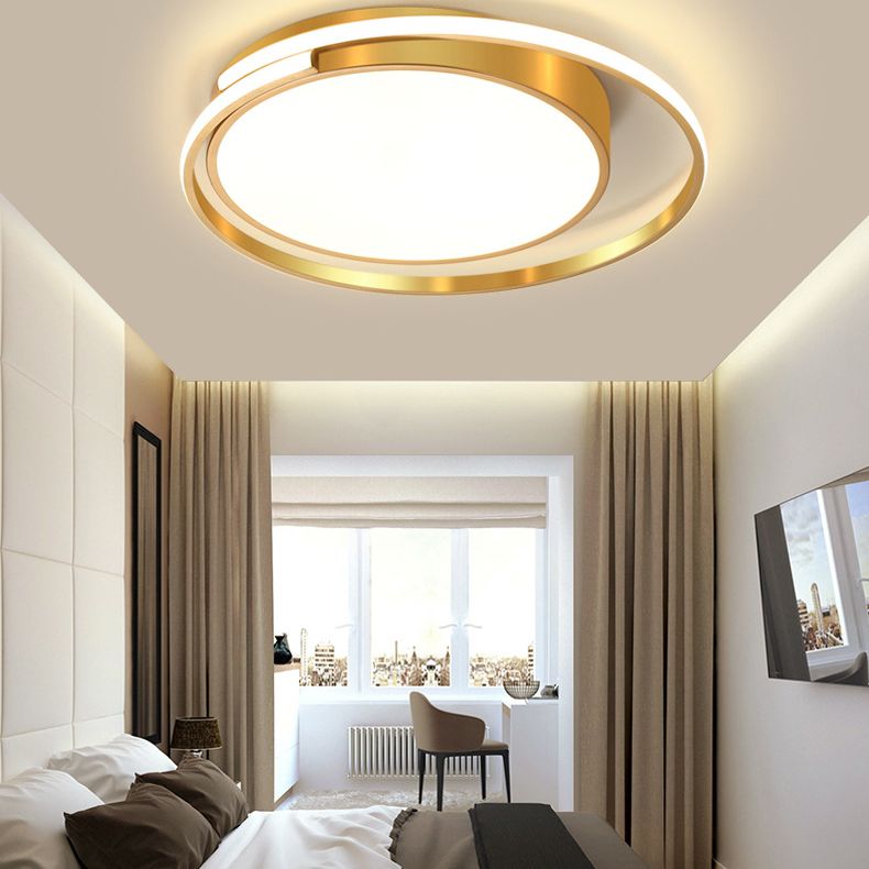 Luminaire de plafond encastré en métal à tambour circulaire, plafonnier LED doré de Style milieu du siècle pour salon