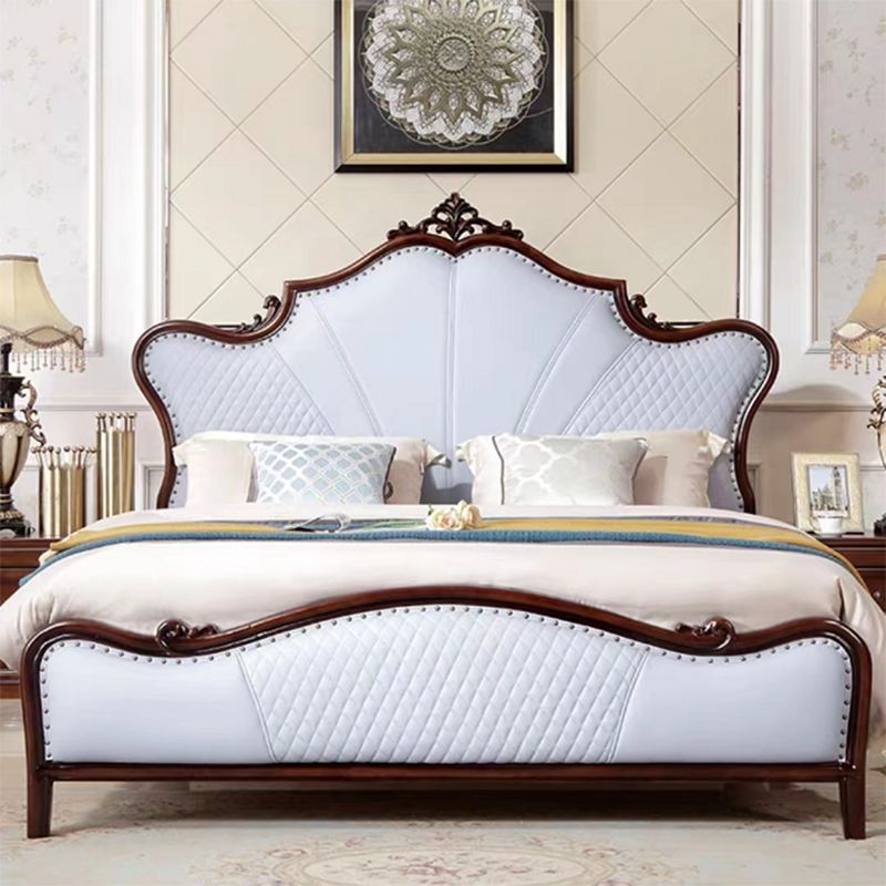 Victorian Tufted Upholstered Bed Frame Solid Wood Mattress Included King Bed in Brown