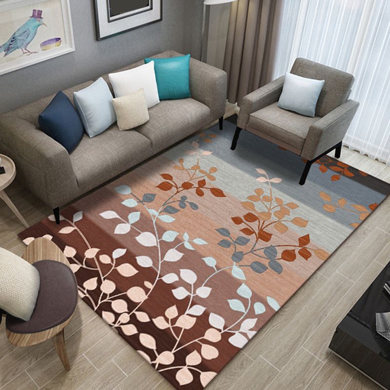 Nordic Living Room Rug Multicolor Patterned Carpet Polyester Stain Resistant Washable Anti-Slip Rug