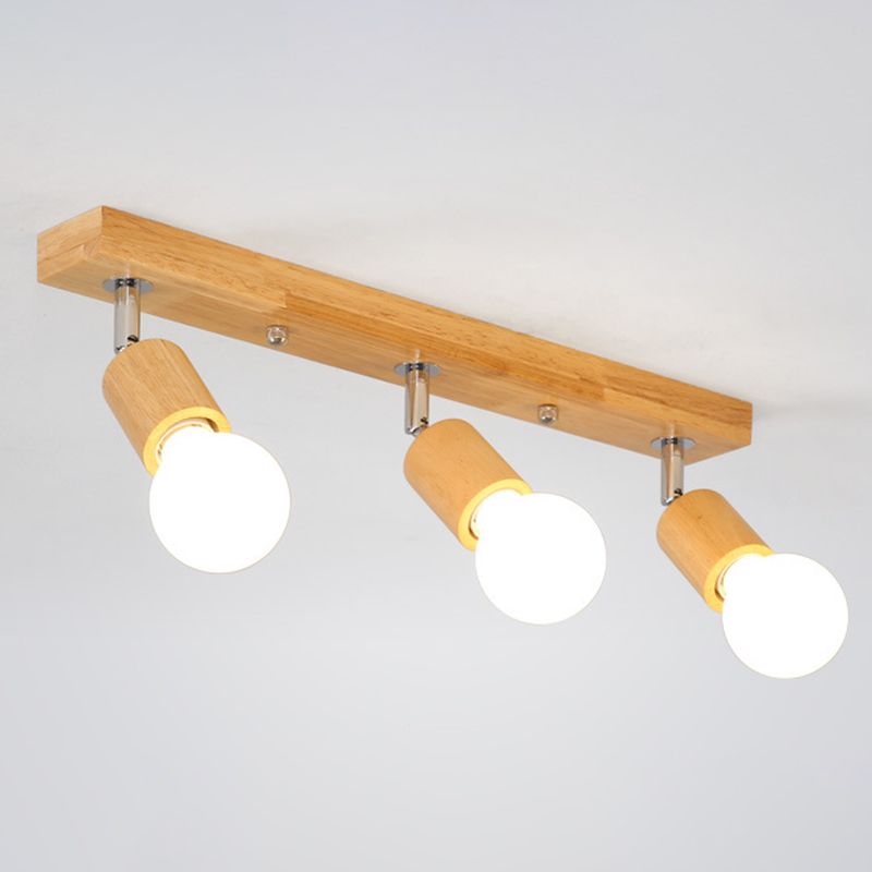 Modern Minimalist Rotatable Ceiling Light Wooden Bare Bulb Semi Flush Mount for Corridor
