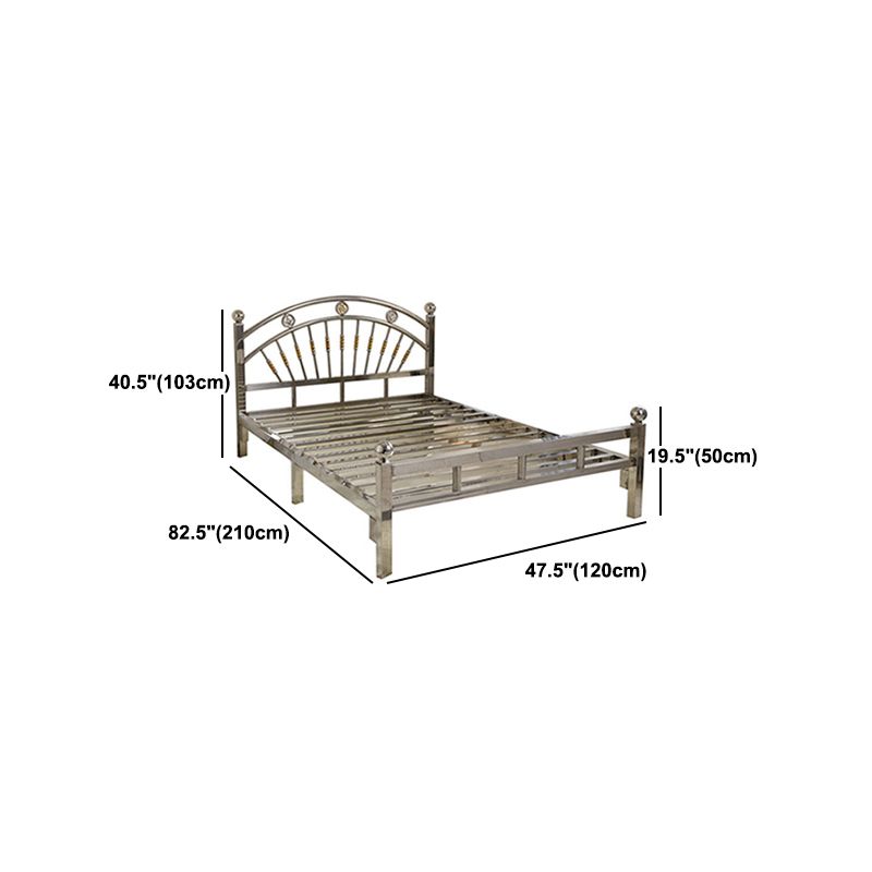 Silver Metal Folding Bed Arched Open-Frame Bed with Headboard